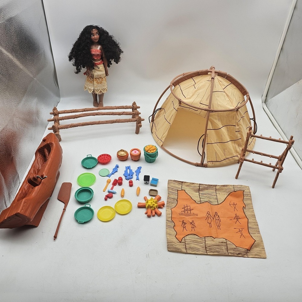 Disney Moana Adventure Camp Doll Playset 16 Inch Canoe Hut Food Accessories